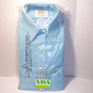 70s NEW Vintage Arrow Carlton Knits Shirt button down pastel Blue 15-1/2, 33